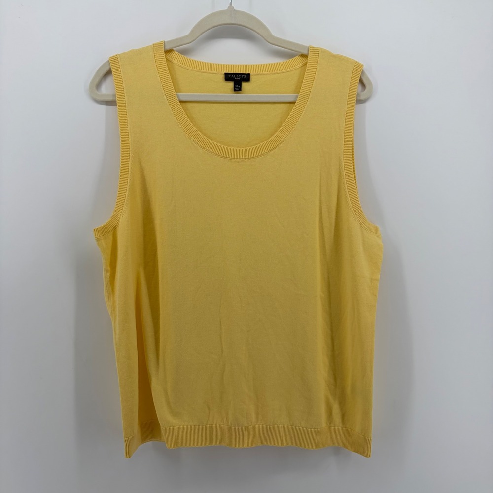Talbots Womens XLP Yellow Sweater Shell Scoop Neck Sleeveless Cotton Blend